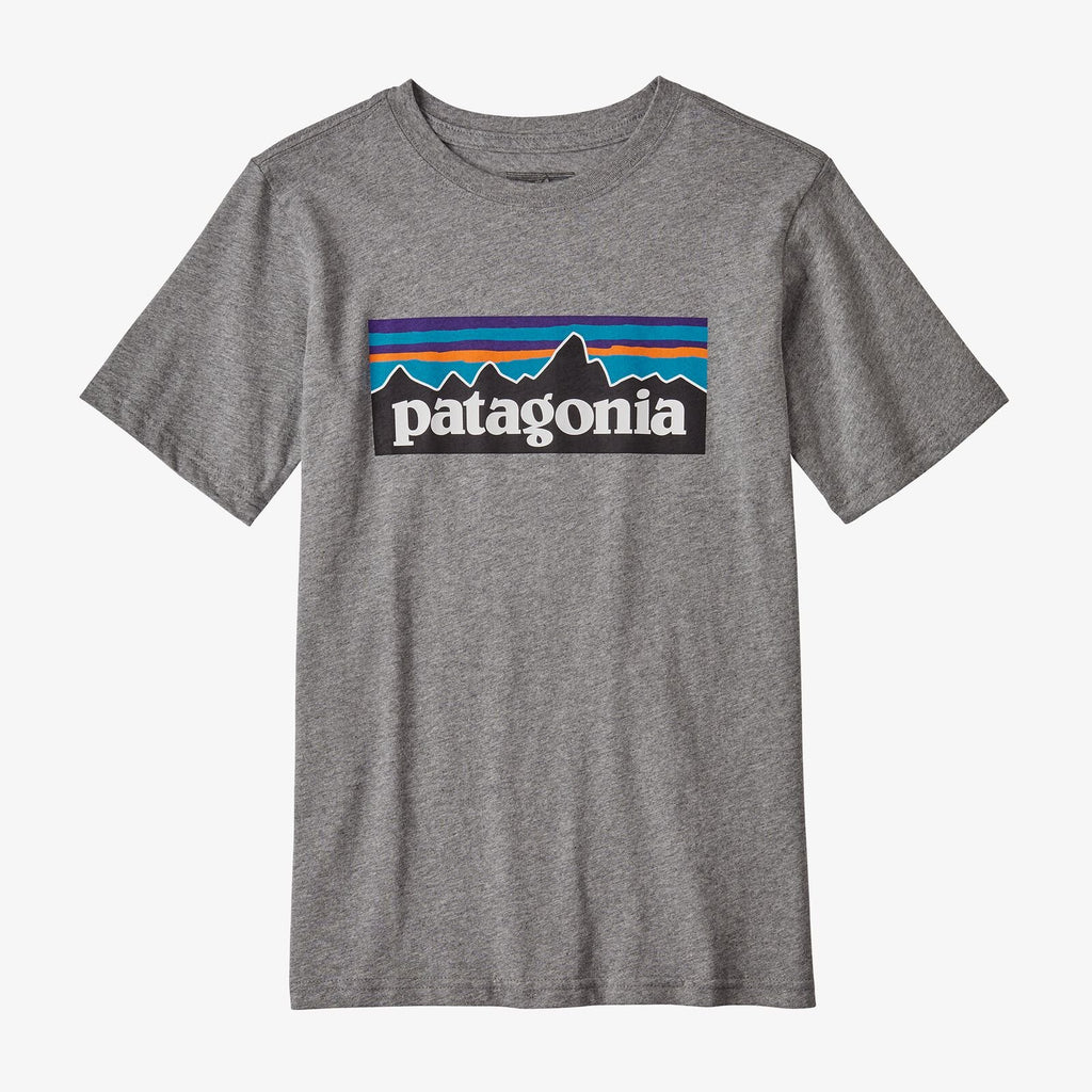 Patagonia Boys' P-6 Logo Organic Cotton T-Shirt - Gravel Heather w/White
