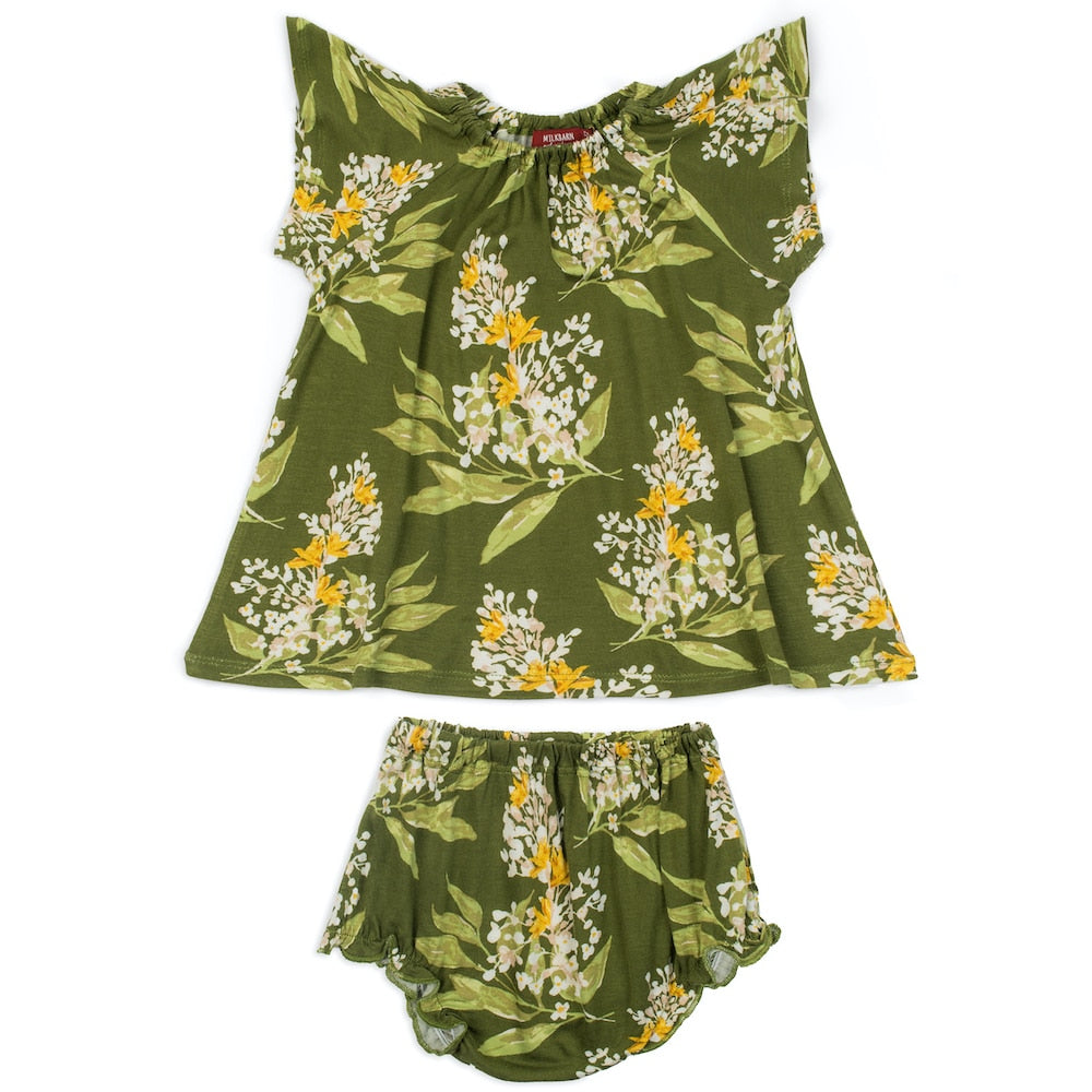 Milkbarn Green Floral Bamboo Dress & Bloomer Set