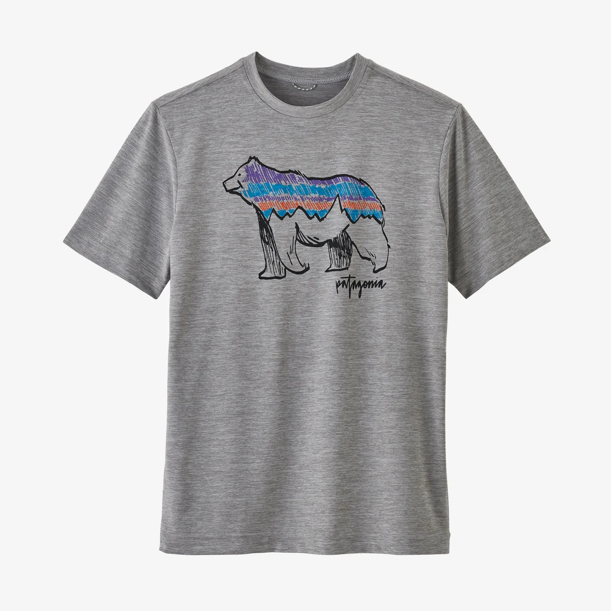 Patagonia Boys' Capilene® Cool Daily T-Shirt - Illustrated Fitz Bear: Drifter Grey X-Dye