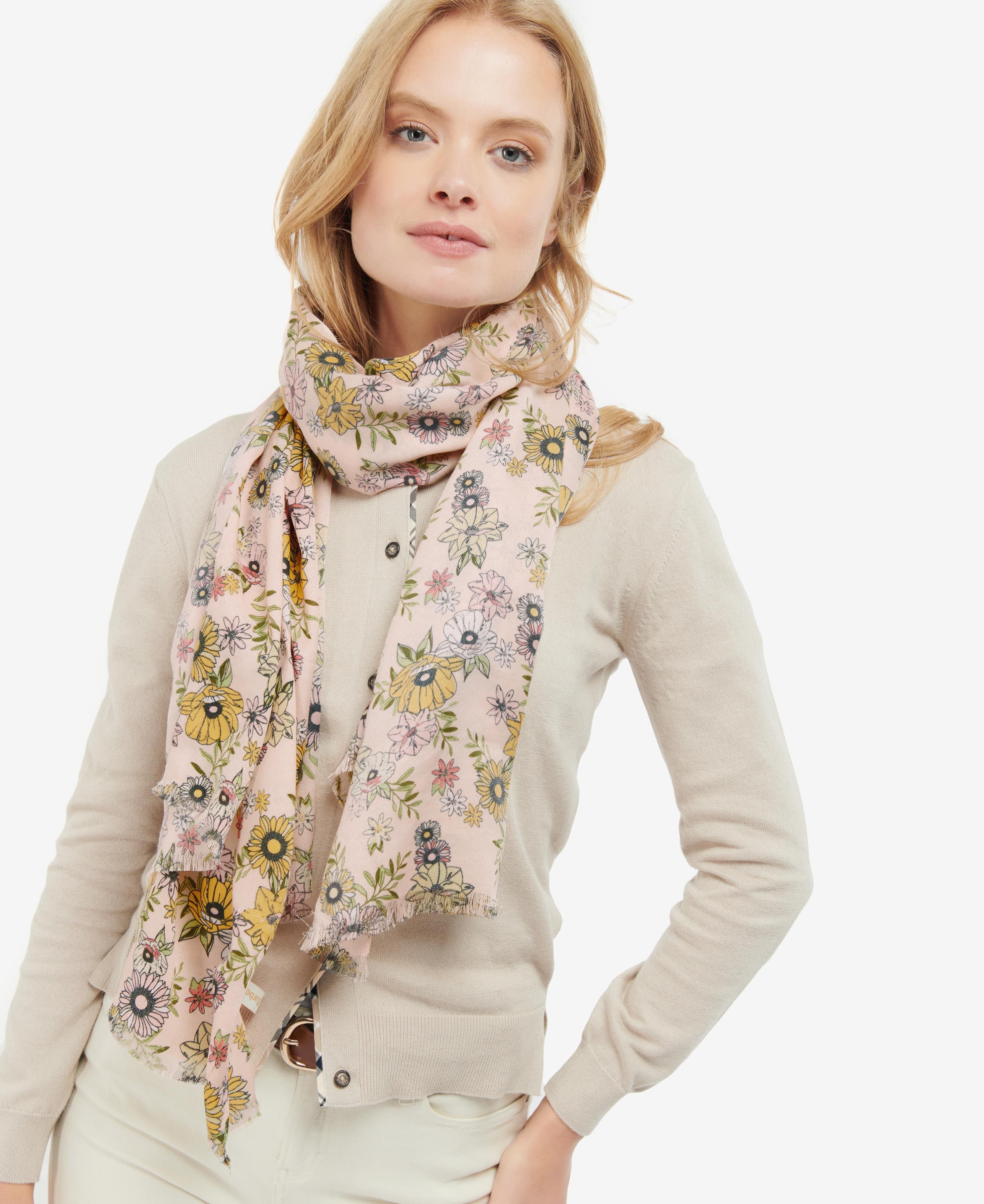 Barbour Oversized Floral Print Scarf - Peach