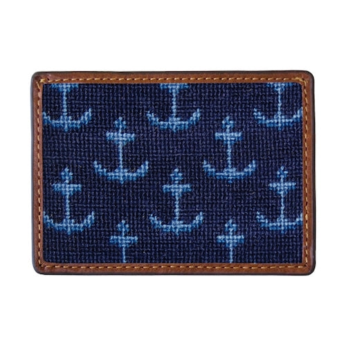 Smathers & Branson Ships Anchors Needlepoint Card Wallet - Navy