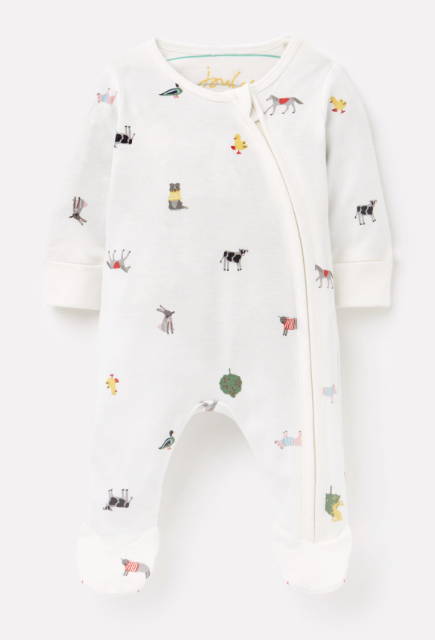 Joules Organically Grown Cotton Zip Babygrow - Farm Print