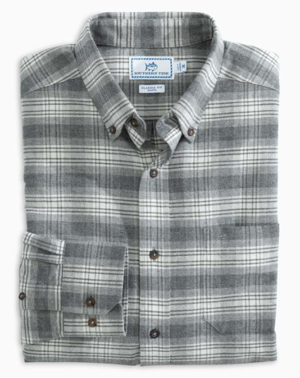 Southern Tide Brushed Oxford Plaid Button Down Shirt - Gravel Grey