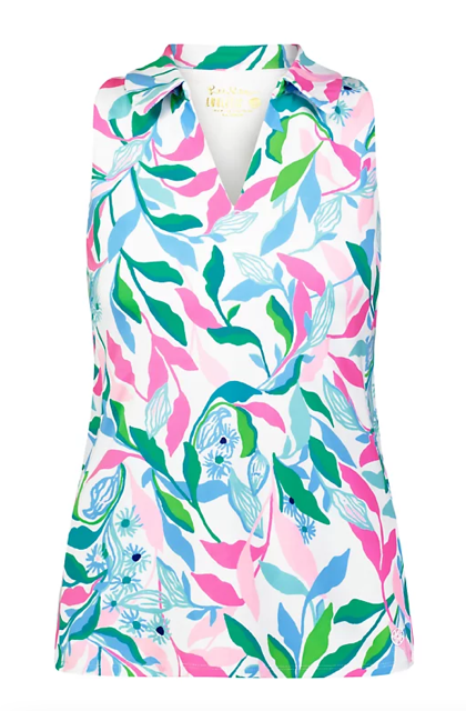 Lilly Pulitzer UPF 50+ Luxletic Lakelyn Bra Polo Top - Resort White Holding Court