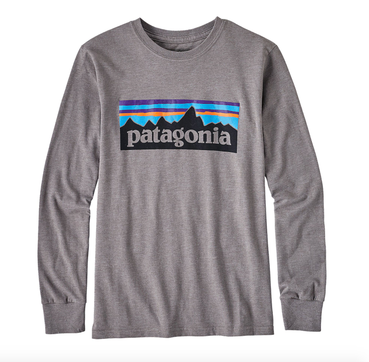 Patagonia Boys' Long-Sleeved P-6 Logo Organic Cotton/Poly T-Shirt - Narwhal Grey