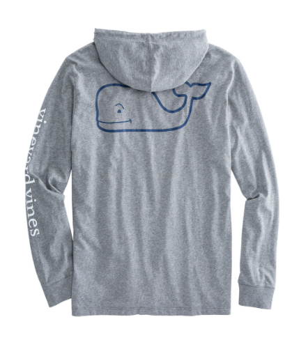 Vineyard Vines Long-Sleeve Two Toned Whale Hoodie Pocket T-Shirt - Medium Heather Grey