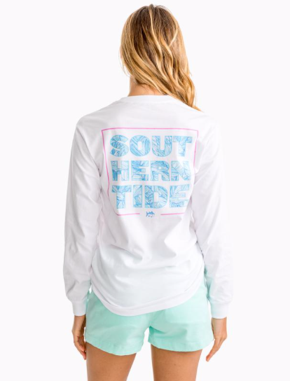 Southern Tide Women's Palm Print Long Sleeve Graphic T-Shirt - Classic White
