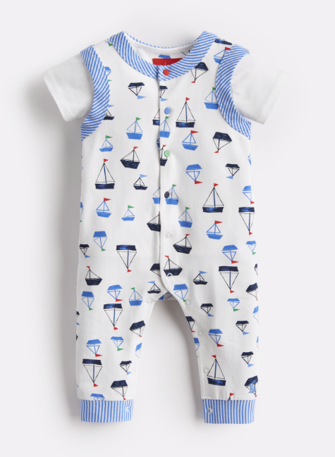 Joules Saylor Jersey Babygrow and T-Shirt Set - Drawn Boats