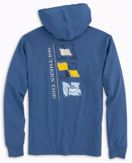 Southern Tide Long Sleeve Point Lobos Flags Hoodie T-Shirt - Seven Seas Blue