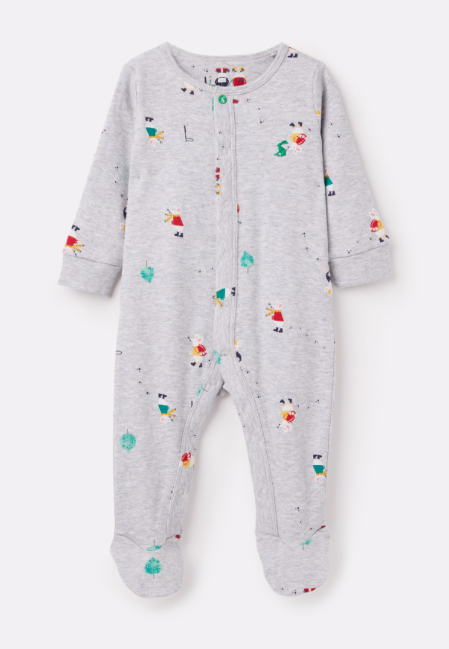Joules Ziggy Printed Babygrow with Feet - Grey Mouse