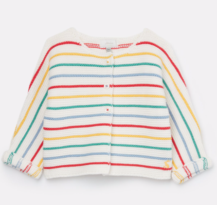 Joules Chunky Knit Cardigan - White Multi Stripe