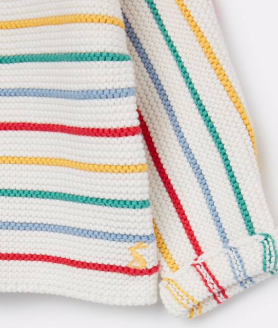 Joules Chunky Knit Cardigan - White Multi Stripe | Krizia Martin