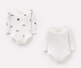 Joules Kimono Organically Grown Cotton 2 Pack Bodysuits - White Farm Print