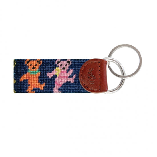 Smathers & Branson Dancing Bears Needlepoint Key Fob - Dark Navy