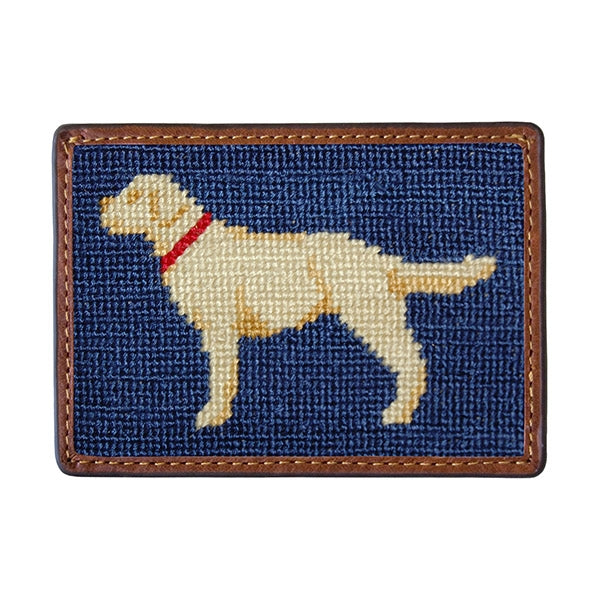 Smathers & Branson Yellow Lab Needlepoint Card Wallet - Classic Navy