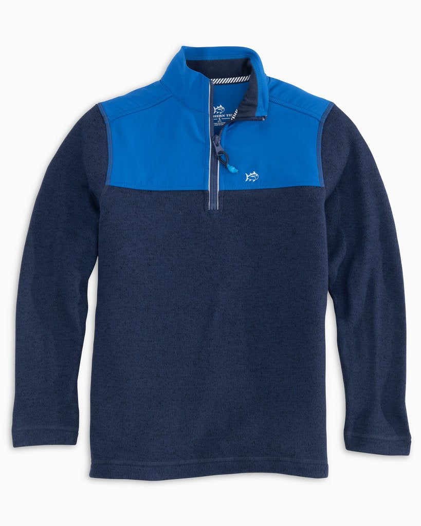 Southern Tide Youth Heathered Sweater Fleece Quarter Zip - True Navy