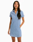 Southern Tide Women's Kamryn Ikat Printed Brrr°® Intercoastal Shirt Dress - Seven Seas Blue