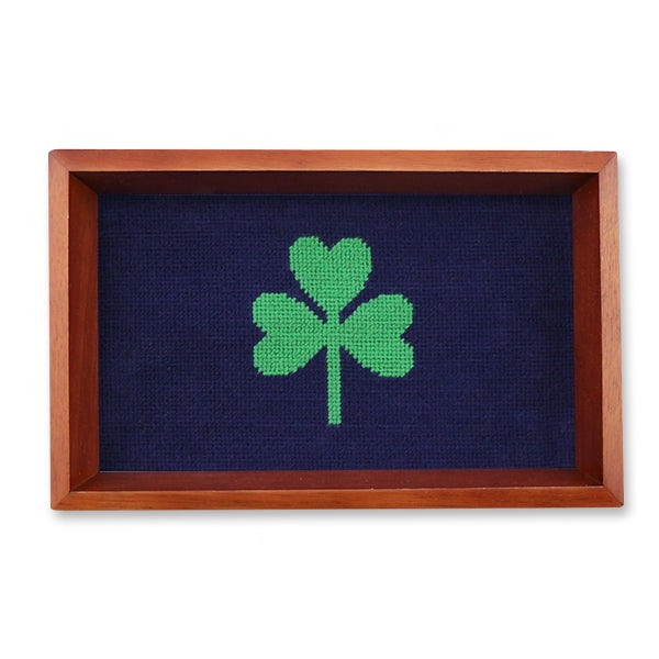 Smathers & Branson Shamrock Needlepoint Valet Tray - Dark Navy Chestnut Wood