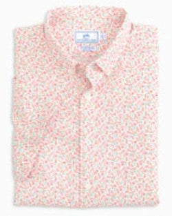 Southern Tide Men's Just Chillin Printed Intercoastal Short Sleeve Button Down - Classic White