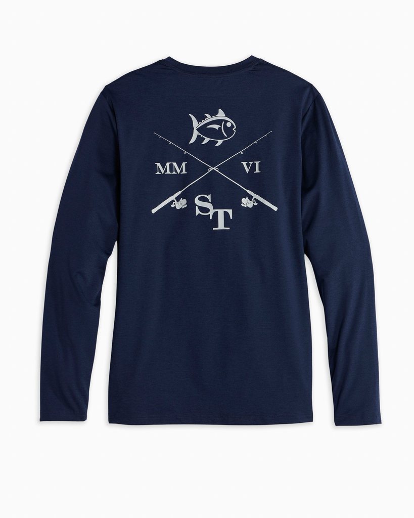 Southern Tide Crossed Fishing Performance Long Sleeve T-Shirt - Heather True Navy