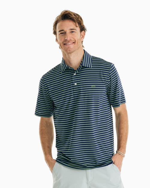 Southern Tide Driver Striped Performance Polo - Blue Night