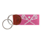 Smathers & Branson Crossed Lax Sticks Needlepoint Key Fob - Dark Pink