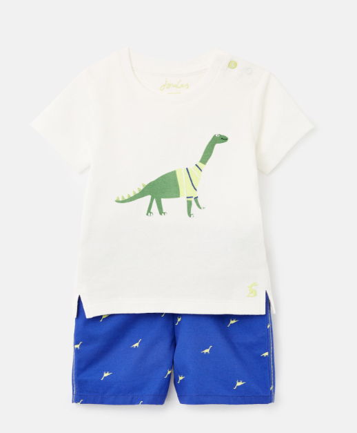 Joules Eddie Woven Short Set - White Dino