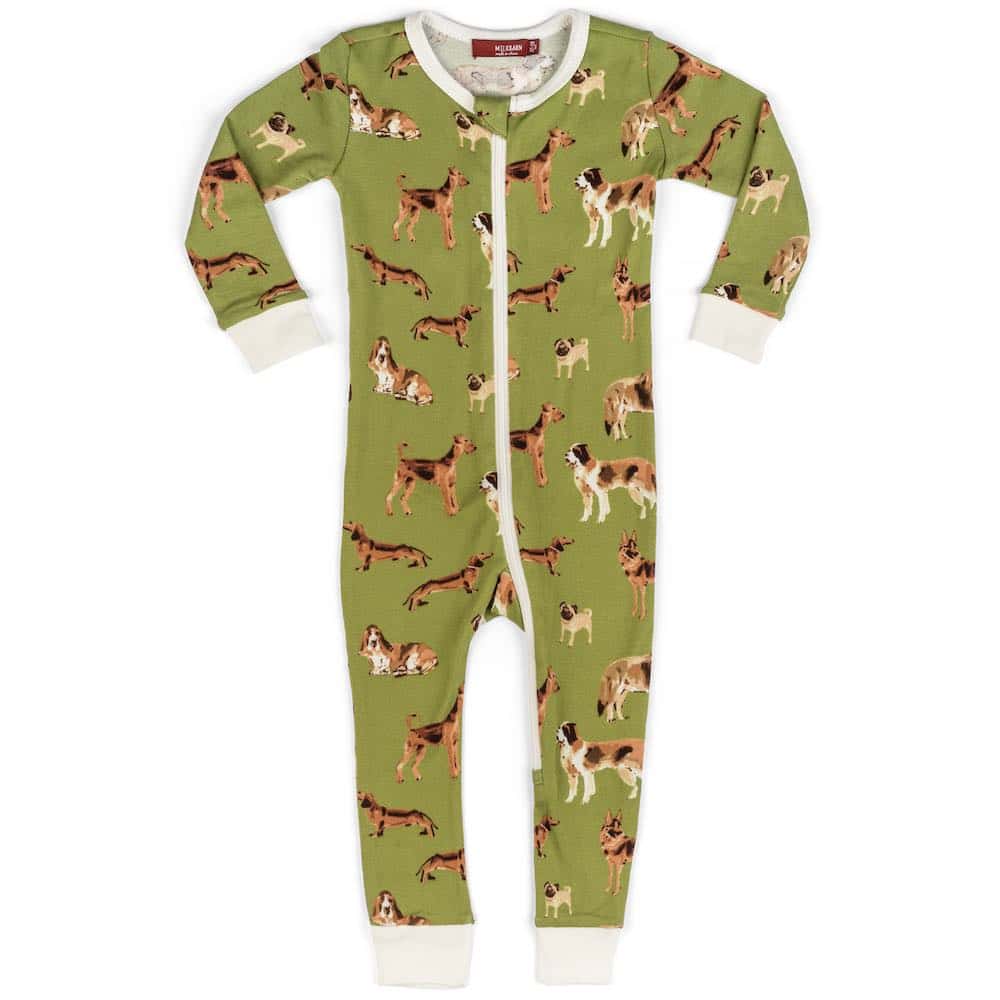 Milkbarn Green Dog Organic Cotton Zipper Pajama