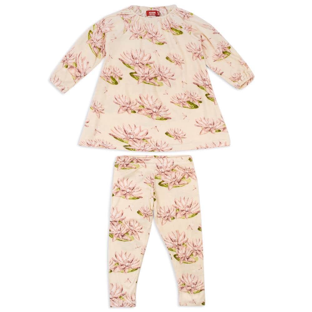 Milkbarn Water Lily Bamboo Dress & Legging Set