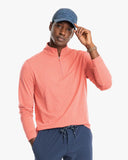 Southern Tide Men's Cruiser Heather Micro Striped Performance Quarter Zip Pullover - Heather Mineral Red