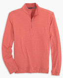 Southern Tide Men's Cruiser Heather Micro Striped Performance Quarter Zip Pullover - Heather Mineral Red