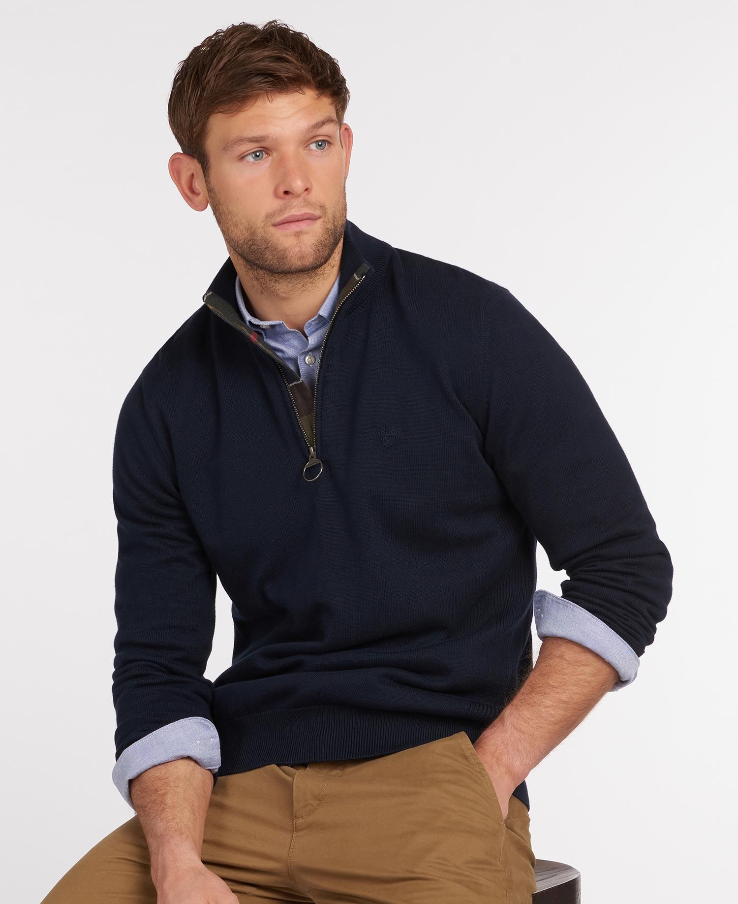 Barbour Men's Cotton Half Zip Sweater - Navy