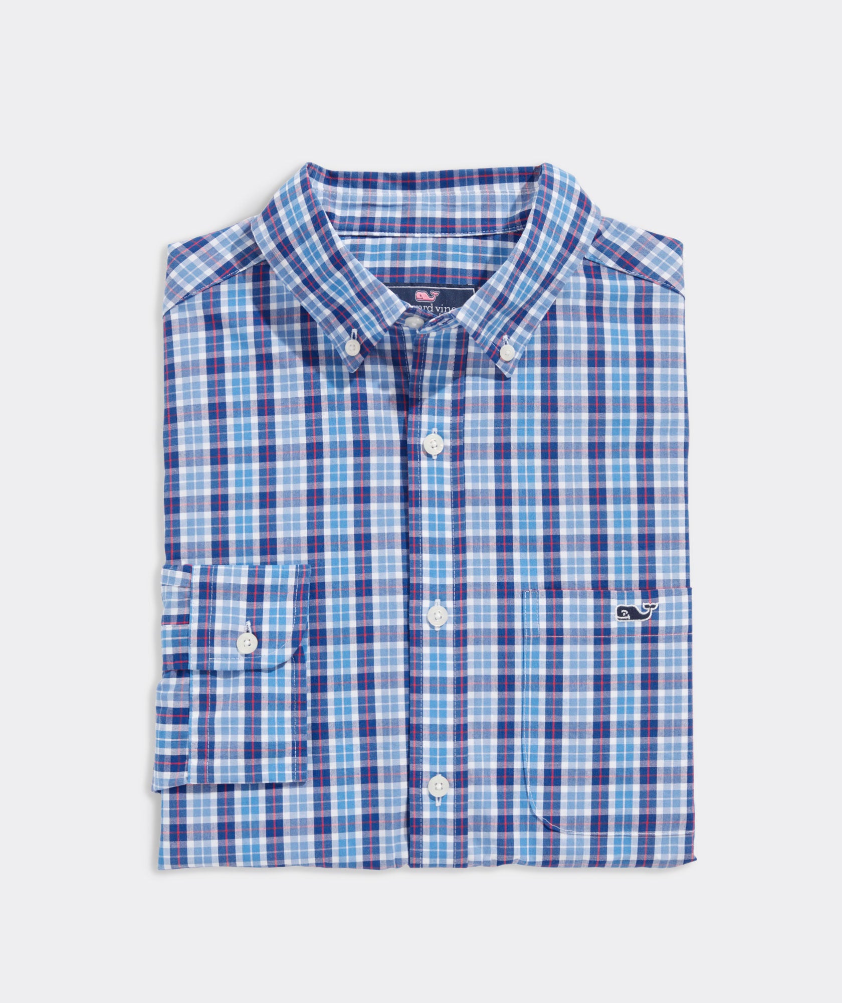 Vineyard Vines Men's Stretch Poplin Check Shirt - Newport Blue