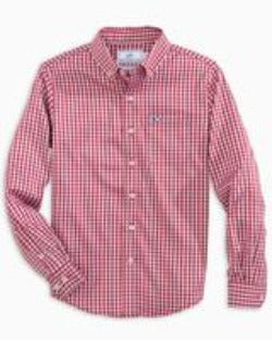 Southern Tide Boys Intercoastal Gingham Button Down Shirt - Poppy Red