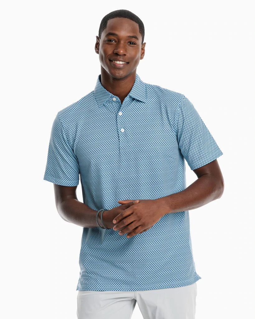 Southern Tide Men's Ryder Heather Bait Printed Performance Polo Shirt - Heather Brisk Blue