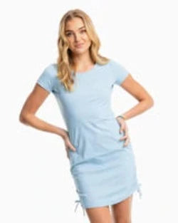 Southern Tide Women's Shirley Side Ruched Performance Dress - Niagara