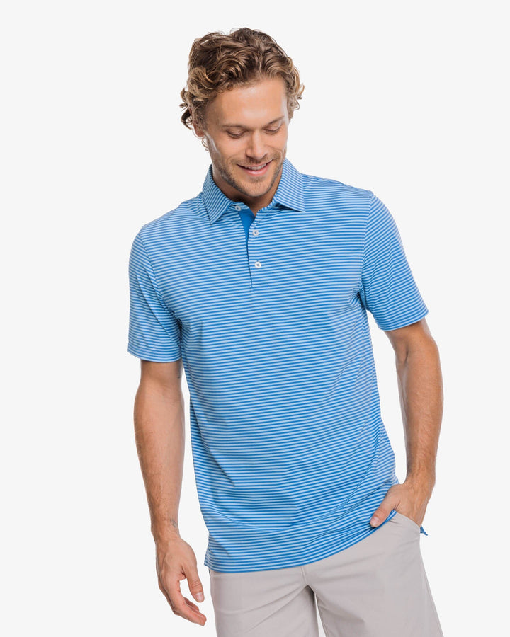 Southern Tide Men's brrr°®-eeze Shores Striped Performance Polo Shirt - Rain Water