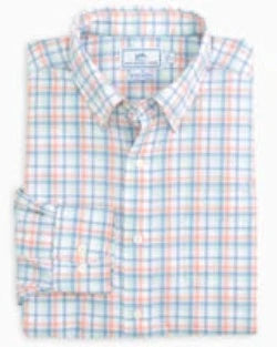 Southern Tide Men's Hartford Plaid Intercoastal Performance Sport Shirt - Sunbaked Sand