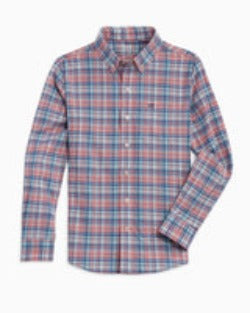 Southern Tide Boy's Rollens Plaid Intercoastal Performance Sport Shirt - Pale Primrose